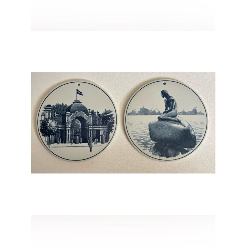 Vintage Royal Copenhagen Blue and White Porcelain Wall Plaques ~ Set of 2